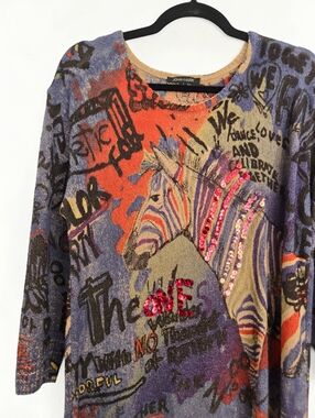 John Mark Knit Sequin Detail Graphic Zebra Sweater, L